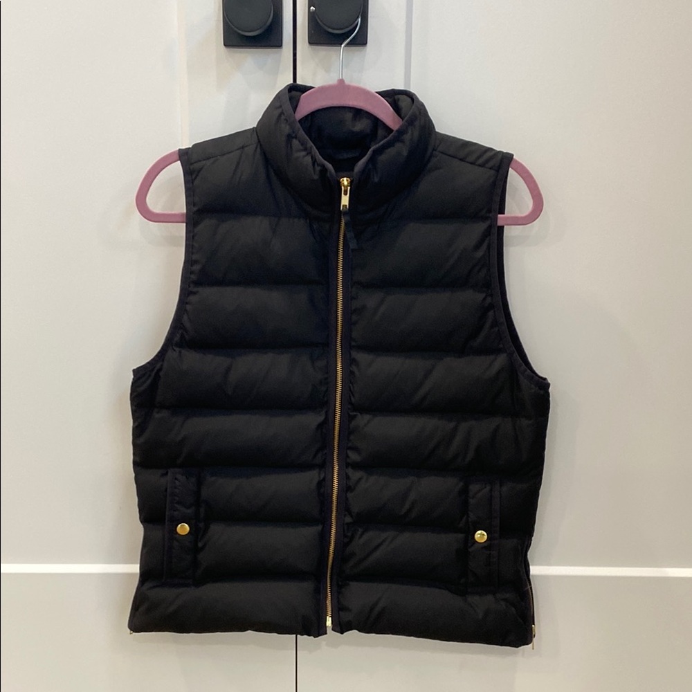 J.Crew Black Puffer Vest with Gold Details